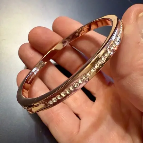 Kate Spade New York Pave Rose Gold Hinged Bangle Bracelet - Picture 1 of 9